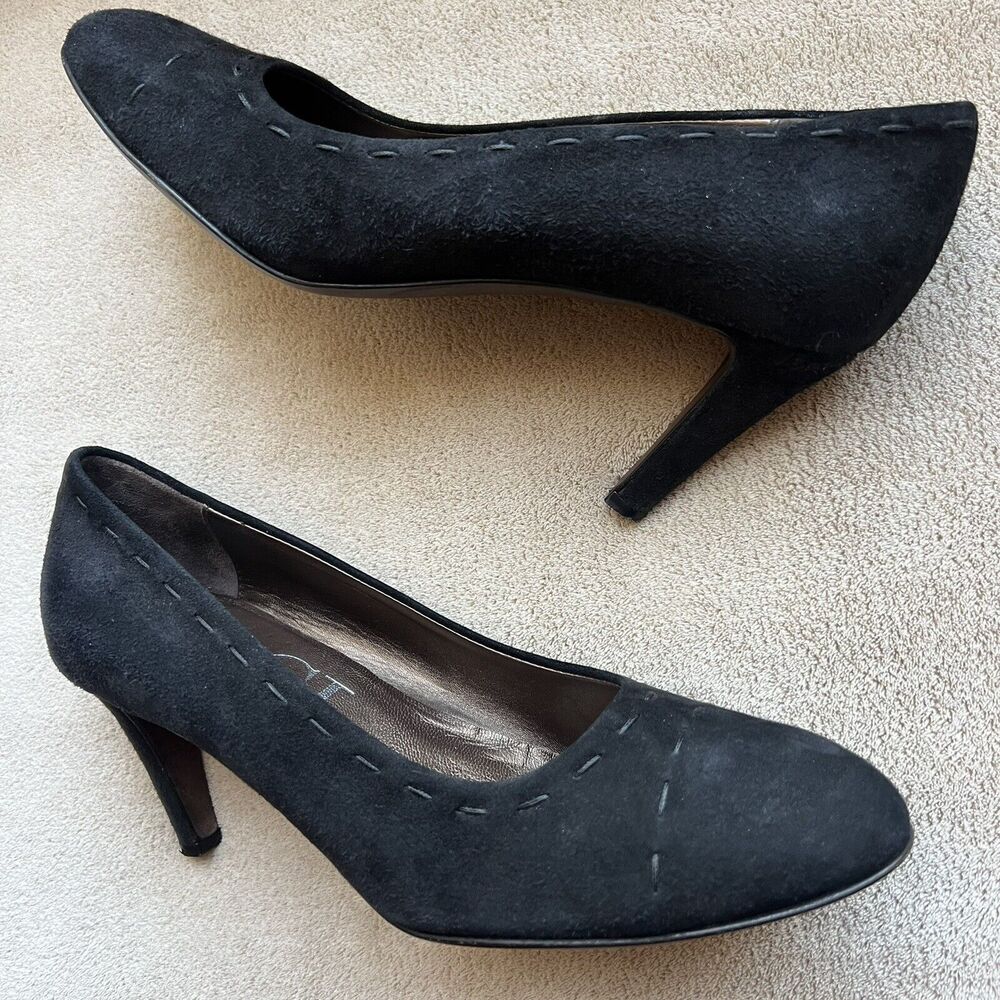 AGL Attilio Giusti Leombruni Sisley Stitch Black Suede Pumps Women's EU 38 US 8
